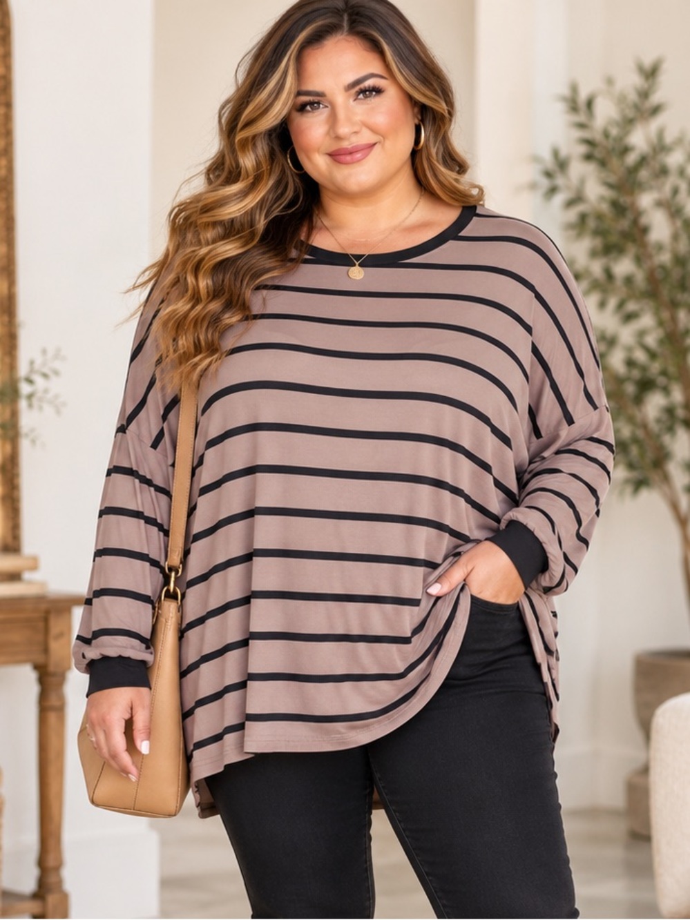 White Birch Striped Long Sleeve Crewneck Top Size XL